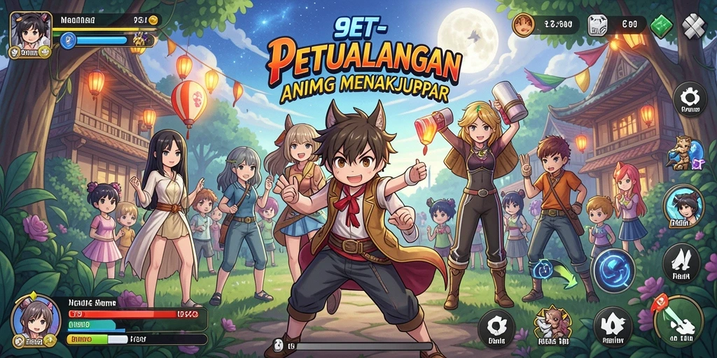 Tampilan gameplay seru dalam 9ET dengan karakter Anime menarik.