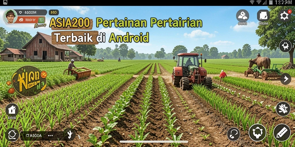 Screenshot gameplay <strong>ASIA200</strong> menunjukkan ladang yang subur dan aktivitas pertanian.