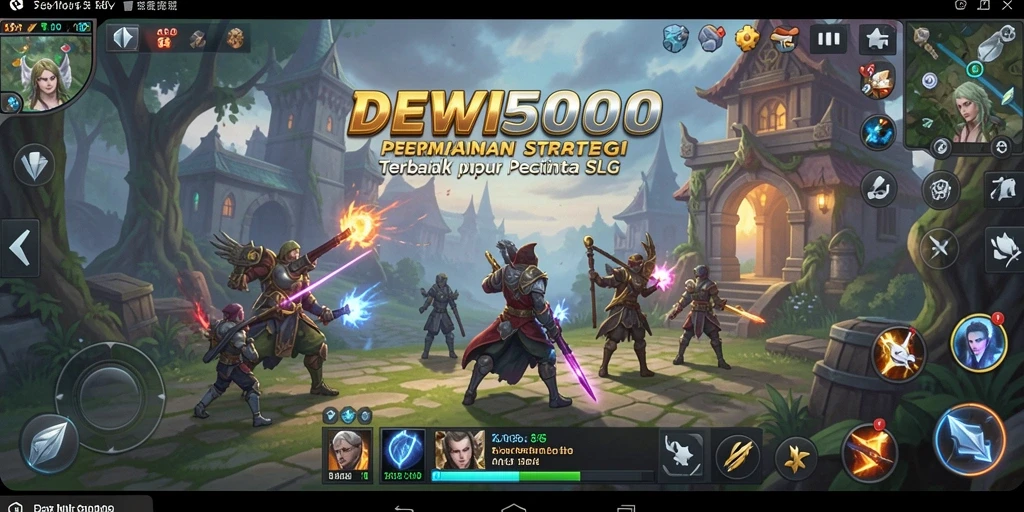 Screenshot DEWI5000 menampilkan aksi strategis dan manajemen kerajaan.