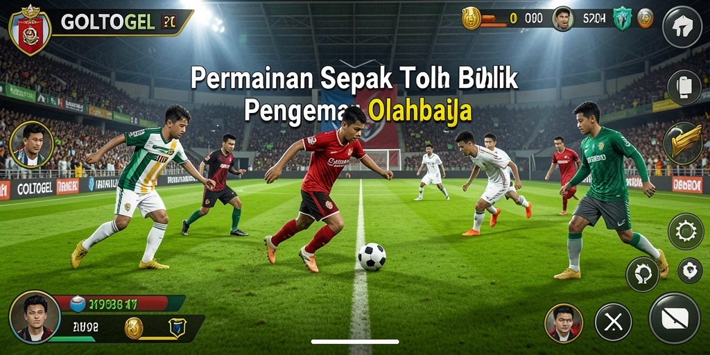Screenshot menunjukkan aksi seru pertandingan sepak bola GOLTOGEL.