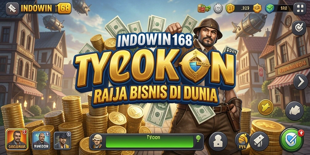 Screenshot utama INDOWIN168 menampilkan gameplay seru yang menggambarkan pengelolaan bisnis.