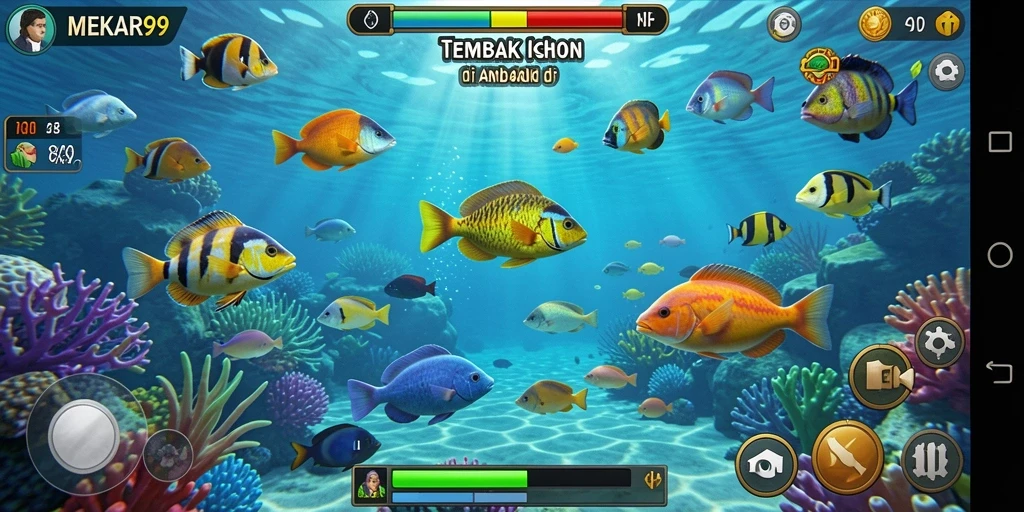 Gameplay seru dalam MEKAR99 saat menembak ikan.