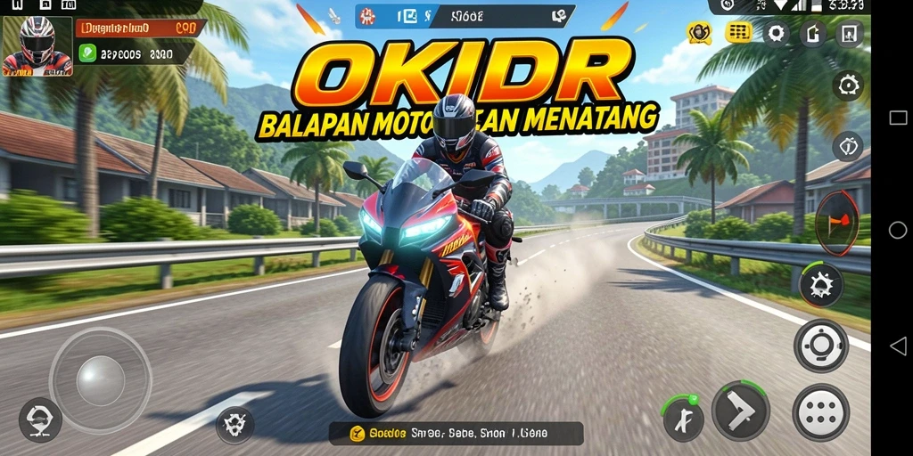 Tampilan gameplay seru dalam game balapan motor OKIDR.
