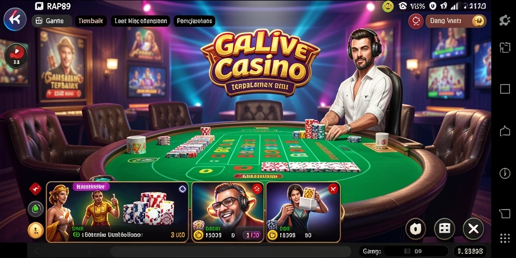Screenshot utama RAP89 menampilkan dealer live yang memimpin permainan kasino.