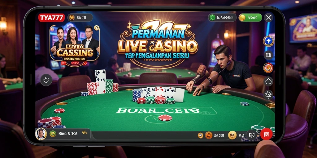 Screenshot gameplay Live Casino TYA777 menampilkan dealer profesional dan permainan yang mendebarkan.